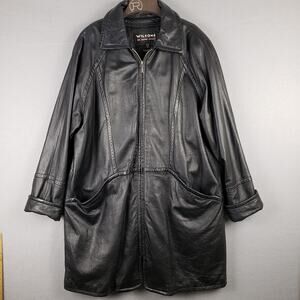 Vintage Wilsons Women's XL Long Leather Trench Jacket Coat Black‎ Cyberpunk Goth